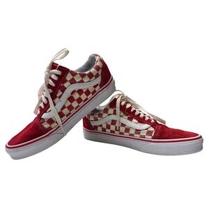 Vans Old Skool Checkerboard Sneakers Red White Women's 7.5 Paint Marks